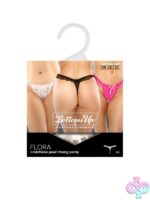 Flora Ruffled Lace Crotchless Pearl Thong in White – L/XL - Image 3
