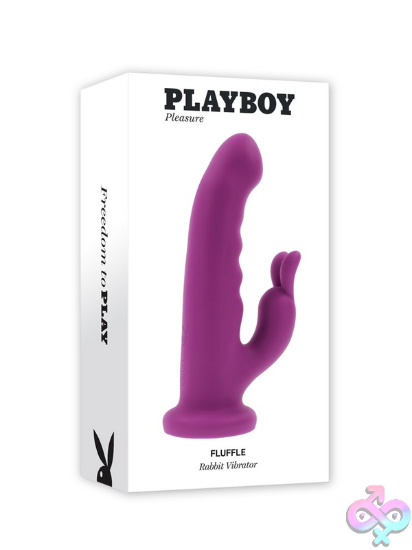 Discreet-Toys-Fluffle-Nu-Pb-Rs-4677-2 Fluffle Rabbit Vibrator Purple Silicone With Suction Cup Base By Playboy Pleasure