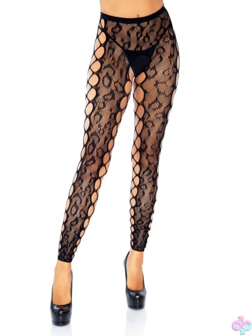 Footless Leopard Lace Crotchless Tights - Image 2