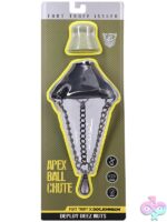 Apex Ball Chute black silicone stretcher with metal chains by Doc Johnson