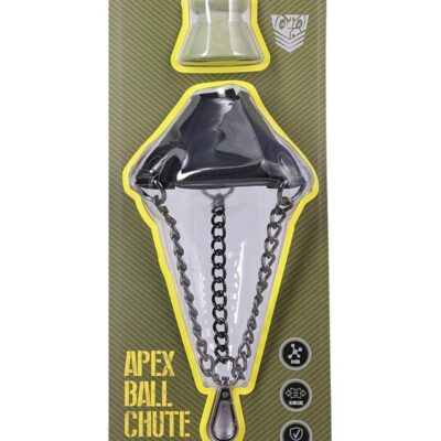 Apex Ball Chute black silicone stretcher with metal chains by Doc Johnson
