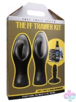 Two-piece progressive fisting trainer set in black flexible PVC with Vac-U-Lock suction base by Doc Johnson