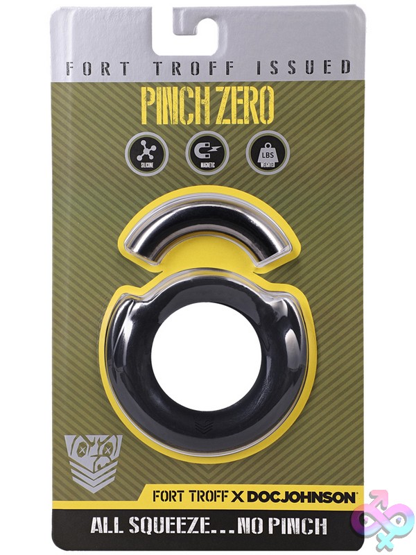 Discreet-Toys-Fort-Troff-Pinch-Zero-Ring-Black-Nu-Dj1102-21Cd Fort Troff Pinch Zero Ring Solid Black Metal Cock Ring By Doc Johnson — Wide No-Pinch Opening Harness Compatible