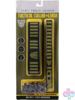 Fort Troff Tactical Collar and Leash in black and green with neoprene lining and metal chain by Doc Johnson