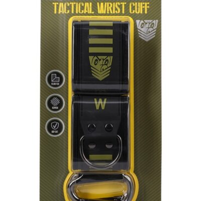 Adjustable buckle-free tactical wrist cuffs in black and green neoprene by Doc Johnson