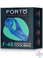 Forto F-48 vibrating perineum double cock ring in black showing dual rings and perineum stimulator arm