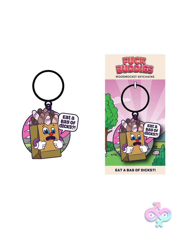 Discreet-Toys-Fuck-Buddies-Bag-Of-Dicks-Keychain-Nu-Key-040 Brown Metal Enamel Keychain Gag Gift By Wood Rocket