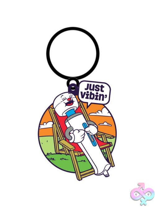 Just Vibin' Wand Vibrator Enamel Keychain – White - Image 2