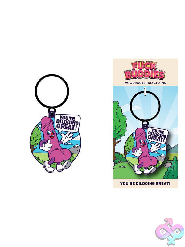 Discreet-Toys-Fuck-Buddies-You-Re-Dildoing-Great-Keychain-Nu-Key-038 Pink Enamel Dildo Encouragement Keychain By Wood Rocket