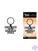 Bold black enamel novelty keychain with expressive lettering by Wood Rocket