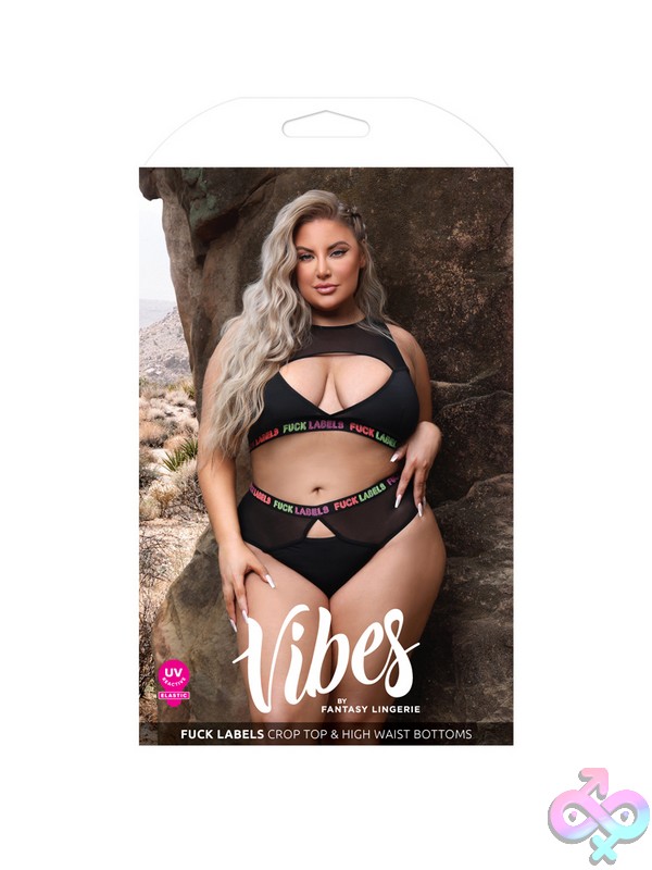 Discreet-Toys-Fuck-Labels-Crop-Top-High-Waist-Bottoms-Queen-Size-Nu-Af973-Qs-B Black Keyhole Crop Top And High-Waist Bottoms Lingerie Set With Uv-Reactive Elastic By Fantasy Lingerie