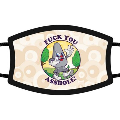 Beige 3-ply funny adult face mask with butt plug graphic by Wood Rocket