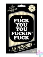 Fuck You You Fucking Fuck novelty cardboard air freshener in Black Ice scent by Wood Rocket