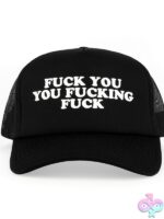 Black polyester foam trucker hat with bold puffy foam-printed graphic by Wood Rocket