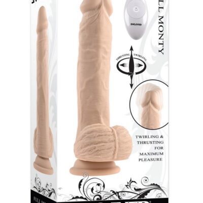Large realistic vibrating dildo in beige silicone with suction cup base and remote by Evolved Novelties