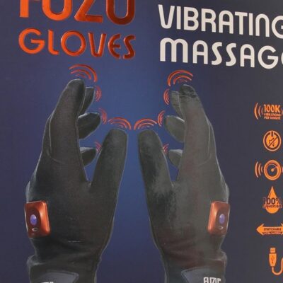 Fuzu Vibrating Massage Gloves medium black with silicone finger motors and spandex construction by Fuzu