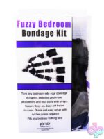 Fuzzy black wrist and ankle bondage cuff kit with under-mattress straps by S&G Pleasure