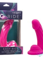 Pink curved ridged silicone suction cup vibrating probe by California Exotic Novelties