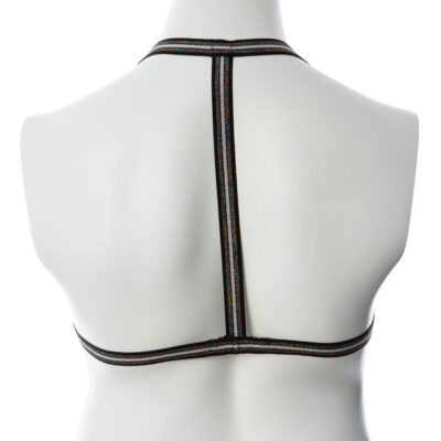 Gender Fluid Silver Lining Harness Large XXLarge by Voodoo Toys — metallic stretch body harness in black