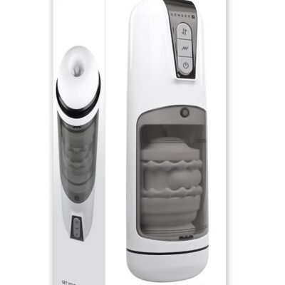 Thrusting and vibrating automatic stroker in white with dual motors by Gender X