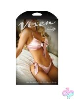 Petal pink stretch satin tie front top and cheeky panty set by Fantasy Lingerie