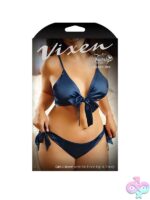 Blue satin tie-front top and side-tie panty queen-size lingerie set by Fantasy Lingerie
