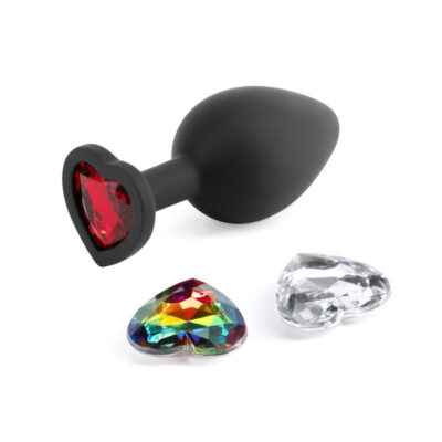 Glams Xchange Heart Medium Black silicone gem anal plug by nsnovelties