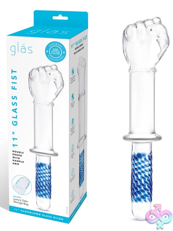 Discreet-Toys-Glas-11-Glass-Fist-Double-Ended-With-Handle-Grip-Nu-Glas-514 11-Inch Clear Glass Fist Double-Ended Dildo With Textured Handle Grip By Glas