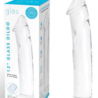 12-inch realistic veined clear glass dildo with flared base by Glas