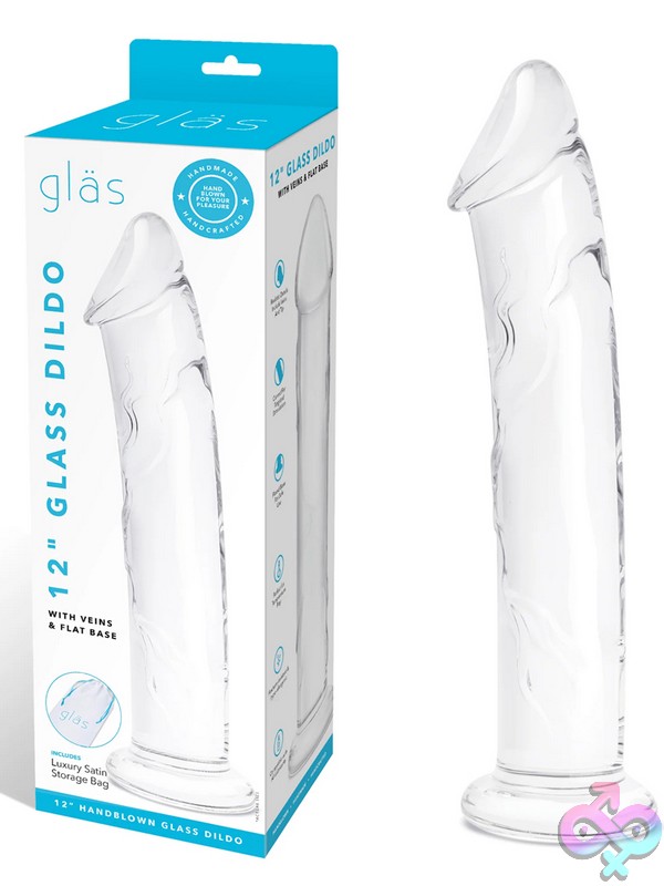 Discreet-Toys-Glas-12-Glass-Dildo-With-Veins-Flat-Base-Nu-Glas-513 12-Inch Realistic Veined Clear Glass Dildo With Flared Base By Glas