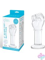 Realistic fist-shaped clear glass butt plug with flared base by Glas