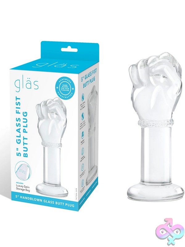 Discreet-Toys-Glas-5-Glass-Fist-Butt-Plug-Nu-Glas-168 Realistic Fist-Shaped Clear Glass Butt Plug With Flared Base By Glas