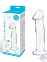 6-inch veined realistic glass dildo with flat base, clear glass, by Glas