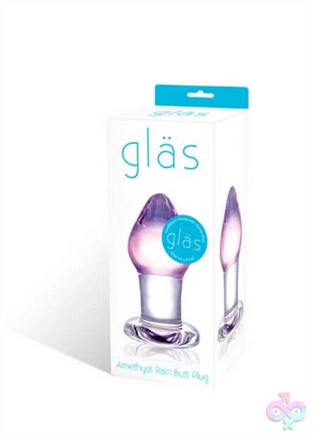 Amethyst Rain Butt Plug by Glas — purple borosilicate glass anal plug with flared base