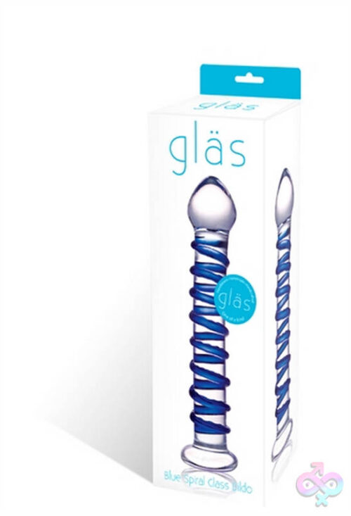 Glas Sex Toys - Blue Spiral Glass Dildo