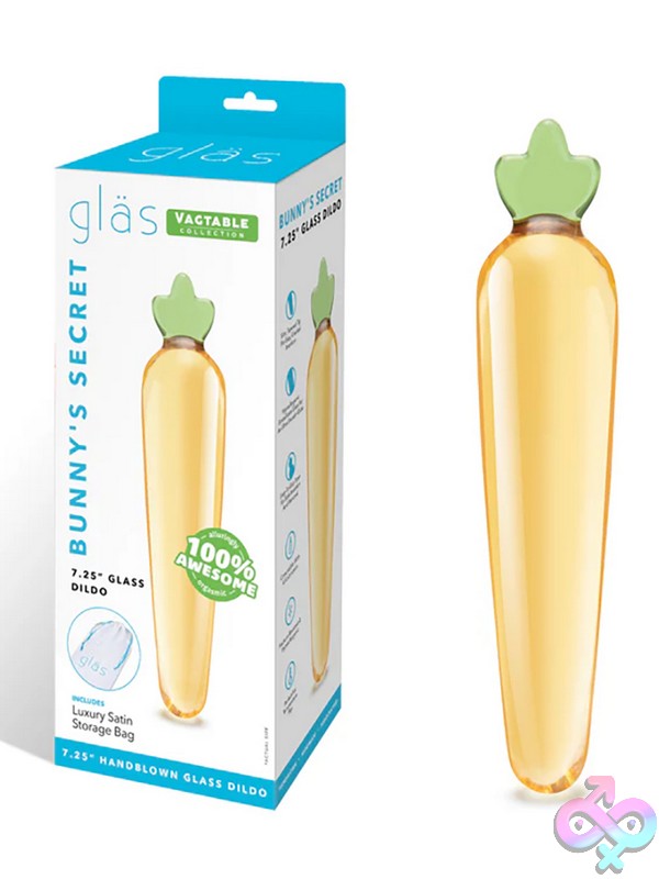 Discreet-Toys-Glas-Bunny-S-Secret-7-25-Glass-Dildo-Nu-Glas-171 Bunny'S Secret 7.25 Inch Yellow Glass Dildo With Bunny Accents By Glas