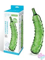 Caressing Cucumber textured green glass dildo by Glas