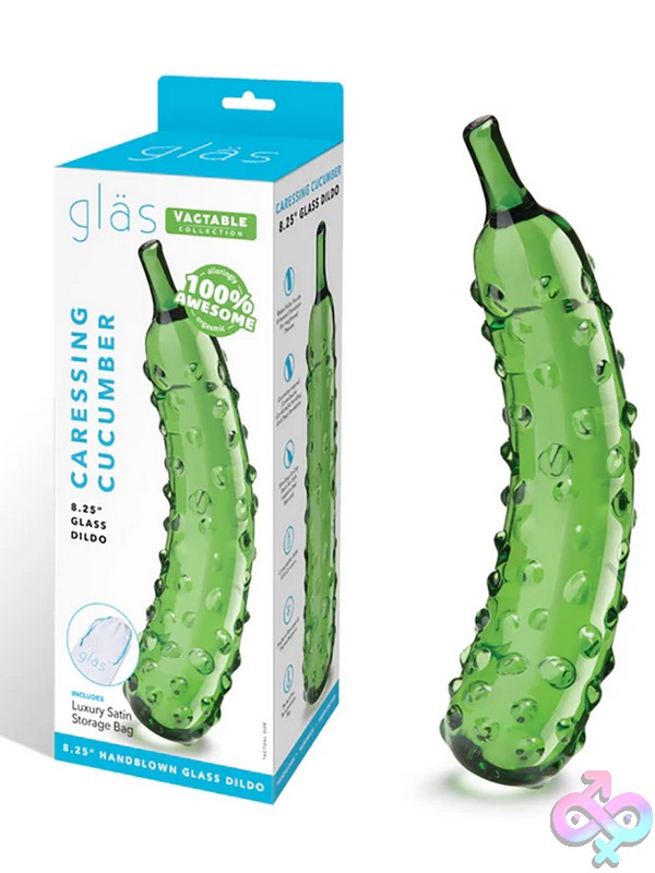 Discreet-Toys-Glas-Caressing-Cucumber-8-25-Glass-Dildo-Nu-Glas-174 Caressing Cucumber Textured Green Glass Dildo By Glas
