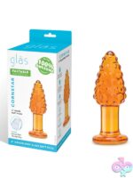Handblown orange textured corn-on-the-cob glass butt plug by Glas