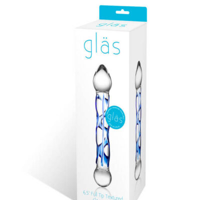 Full Tip Textured Glass Dildo by Glas in blue borosilicate glass