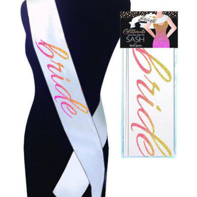 Glitterati Bride Sash White by Little Genie — sparkling bachelorette party accessory