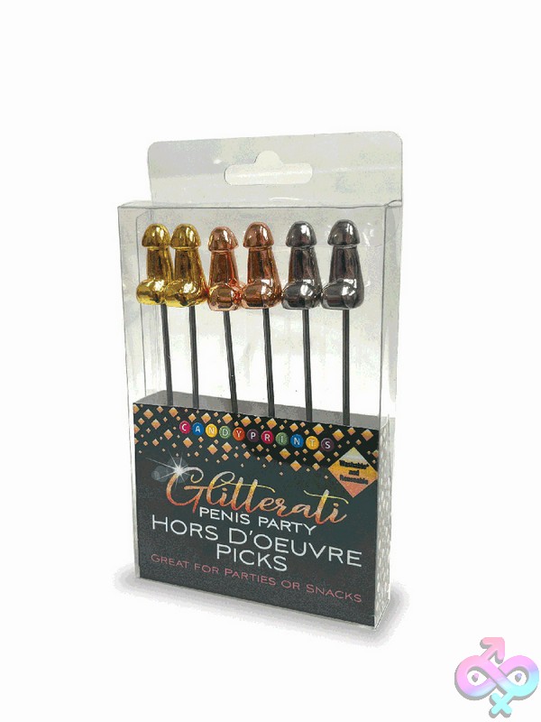 Discreet-Toys-Glitterati-Hors-D-Oeuvre-S-Picks-Set-Of-6-Nu-Lgcp-1124 Set Of 6 Metallic Stainless Steel Bachelorette Appetizer Picks In Gold, Rose Gold, And Silver By Little Genie