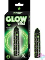 Glow-in-the-dark black bullet vibrator with star design by Nasstoys, shown against a dark background