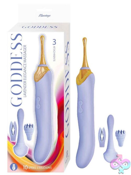 Goddess Elegance Clitoral Vibrator Massager In Pink And Purple On A Soft Neutral Background
