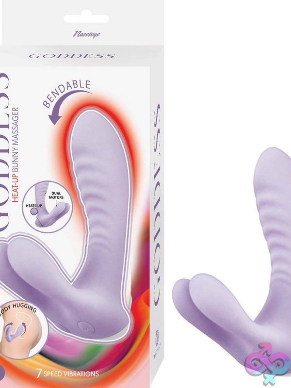 Discreet-Toys-Goddess-Heat-Up-Bunny-Massager-Lavender-Nu-Nw3174 Bendable Warming Rabbit Massager In Lavender By Nasstoys With Dual Motors And Textured G-Spot Stimulator