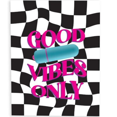 Good Vibes Only NaughtyVibes Greeting Card in blue with bullet vibrator by Rock Candy