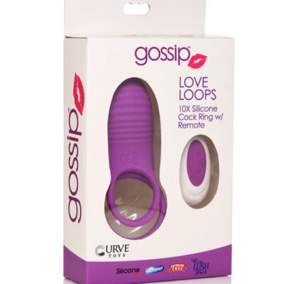 Love Loops 10X dual vibrating cock ring in purple silicone with wireless remote by Curve Novelties