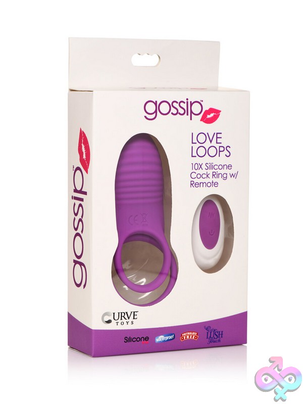 Discreet-Toys-Gossip-Love-Loops-10X-Silicone-Cock-Ring-W-Remote-Violet-Nu-Cn-04-0765-40 Love Loops 10X Dual Vibrating Cock Ring In Purple Silicone With Wireless Remote By Curve Novelties