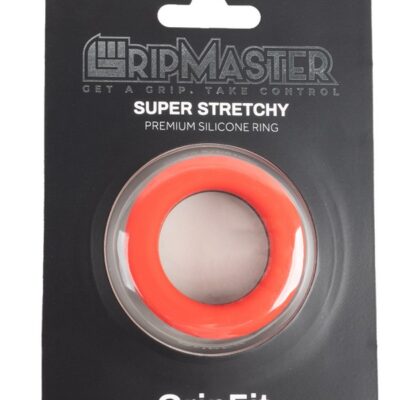 Gripmaster Gripfit silicone cock ring in black and blue on neutral background