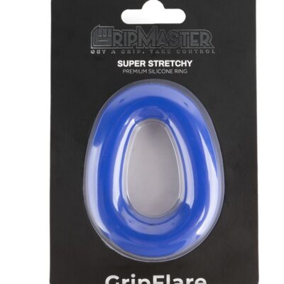 Gripmaster Gripflare donut cock ring in black, blue, and red on neutral background